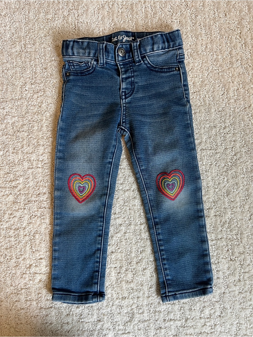 Cat & Jack Dark Blue Jeans with Rainbow Heart Knee Patches